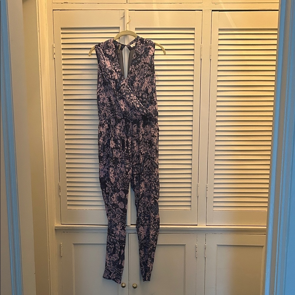 Rebecca Taylor Floral Purple and Dark Blue Jumpsuit